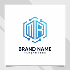 Creative monogram logo design technology initial letter mr with hexagon concept