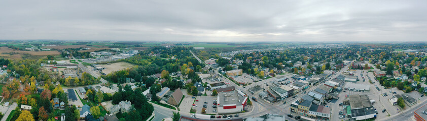 Fototapeta na wymiar Aerial panorama of Elmira, Ontario, Canada in autumn
