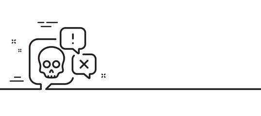 Cyber attack line icon. Ransomware threat sign. Hacker skull chat symbol. Minimal line illustration background. Cyber attack line icon pattern banner. White web template concept. Vector