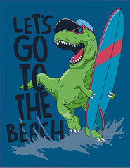 cool surfer dinosaur vector design with surfboard for t shirt © caner