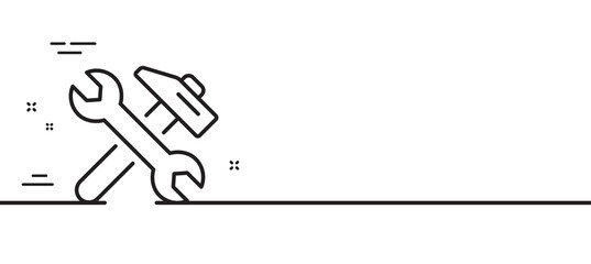 Repair line icon. Fix service sign. Wrench and hammer tool symbol. Minimal line illustration background. Repair line icon pattern banner. White web template concept. Vector