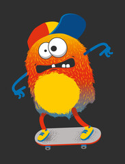 cute monster skateboarder, vector illustration