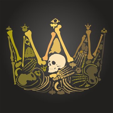 A very cool Royal Crown. Crown of human skulls and bones. Human bones laid out in the shape of a crown. T-shirt print design.