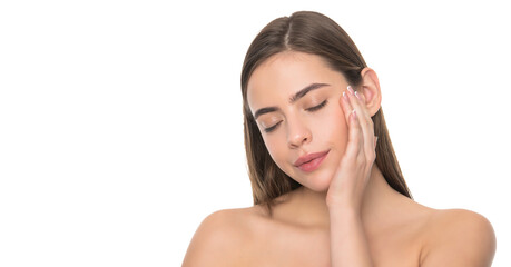 Naklejka premium daily habit and personal care. skincare beauty. copy space. smooth and soft female skin.