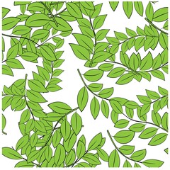 Beautiful closeup of green leaves for decoration design. Abstract green color background. Vector fabric seamless pattern. Botanical print. Summer vector illustration.