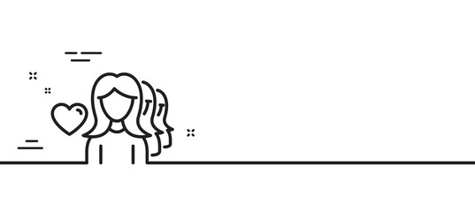 Couple Love line icon. Group of Women sign. Valentines day symbol. Minimal line illustration background. Woman love line icon pattern banner. White web template concept. Vector