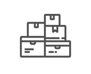 Wholesale goods line icon. Warehouse boxes sign. Logistic inventory symbol. Quality design element. Linear style wholesale goods icon. Editable stroke. Vector