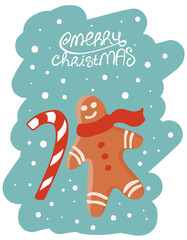 Ginger man. Vector illustration. Merry Christmas. Happy New Year. Template for postcards, christmas card, banner.