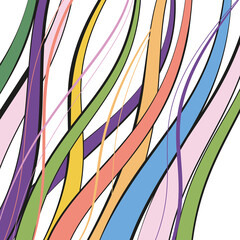 Abstract wavy intertwining lines of various colors and different thicknesses.