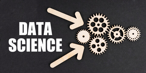 On the black surface, arrows, gears and an inscription - DATA SCIENCE