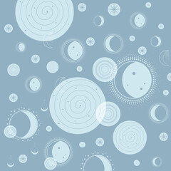 Fondo decorativo en color azul grisaceo con dibujos de esferas celestes