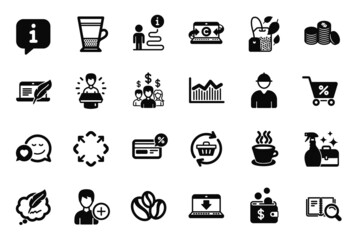 Vector Set of simple icons related to Cashback, Mint bag and Cleanser spray icons. Internet downloading, Dating and Copyright chat signs. Copywriting notebook, Money diagram and Search book. Vector