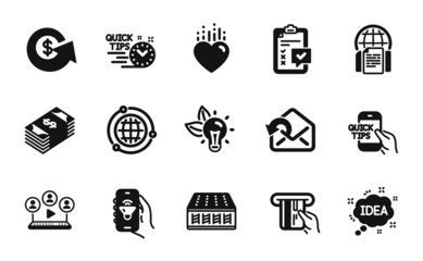 Vector set of Send mail, Education and Usd currency icons simple set. Eco energy, Mattress and Globe icons. Heart, Dollar exchange and Video conference signs. Send mail simple web symbol. Vector