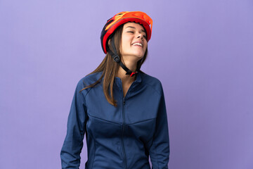 Teenager cyclist girl laughing