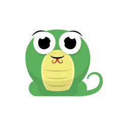 Cute green snake with big eyes isolated on white background - vector cartoon