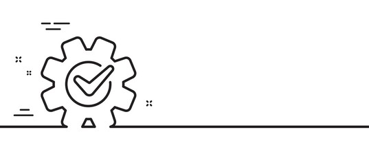 Cogwheel with check line icon. Engineering tool sign. Cog gear symbol. Minimal line illustration background. Cogwheel line icon pattern banner. White web template concept. Vector