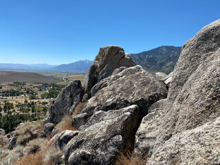 Fototapeta na wymiar Rock Outcrop and View from the Lower Clear Creek Trail Outside of Carson City Nevada
