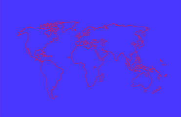 Map of the world on pantone colour, line drawing vector