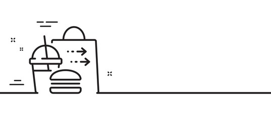 Food delivery line icon. Cheeseburger with Soft drink sign. Catering service symbol. Minimal line illustration background. Food delivery line icon pattern banner. White web template concept. Vector