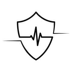 Shield with heartbeat icon. Medical symbol. Vector pulse symbol. Cardio icon and shield
