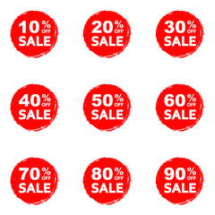 Discount offer tag icons. Set of round shopping tag icons. Conceptual business icons. Vector illustration. Percentage icon.