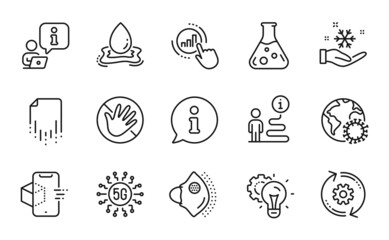 Fototapeta premium Science icons set. Included icon as Freezing, Augmented reality, 5g technology signs. Coronavirus, Idea gear, Do not touch symbols. Medical mask, Chemistry lab, Water splash. Graph chart. Vector