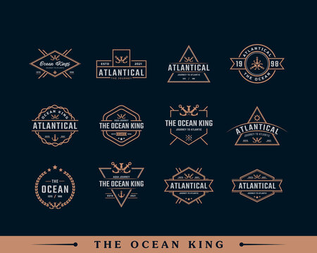 Set of Vintage Nautical King Anchor Emblem. Anchor and Crown for Marine Badges Ship Boat Logo Design Template Element