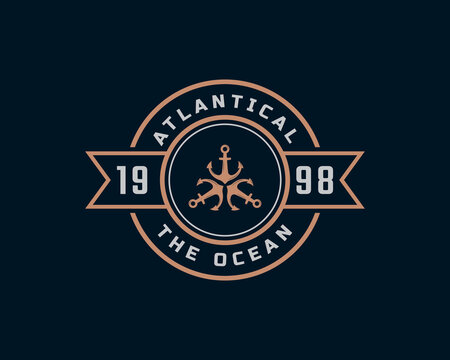 Vintage Nautical King Anchor Emblem. Anchor and Crown for Marine Badges Ship Boat Logo Design Template Element