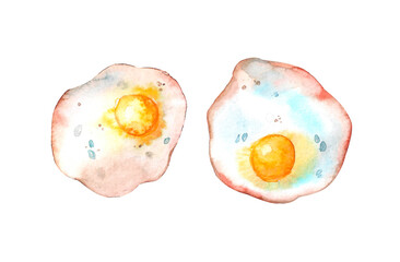 Omelette watercolor realistic hand painted illustartion isolated on white.