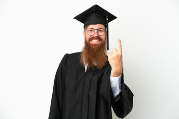 Young university graduate reddish man isolated on white background doing coming gesture