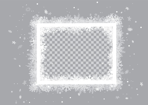 Christmas snow photo frame winter gray background
