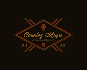 Classic Vintage Retro Label Badge for Country Guitar Music Western Saloon Bar Cowboy Logo Design Template