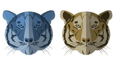 Illustration of tiger masks in flat style with decorative shadow. Suitable for stickers, icons, textile decor, covers and interior.