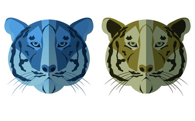 Vector illustration of tiger masks in flat style with decorative shadow. Suitable for stickers, icons, textile decor, covers and interior.