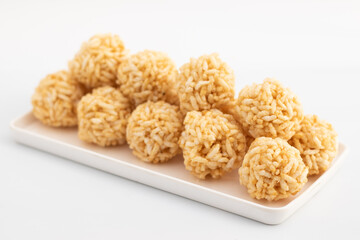Indian Winter Delicacy Lai Laddu Gajak Or Kurmura Laai Ke Ladoo Made Of Puffed Rice Parmal Murmura Mixed With Jaggery Syrup Gur Chasni Or Gud Ki Chashni Is Mostly Enjoyed On Makar Sankranti And Lohri
