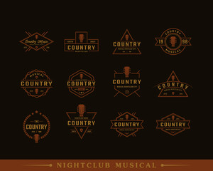 Set of Classic Vintage Retro Label Badge for Country Guitar Music Western Saloon Bar Cowboy Logo Design Template