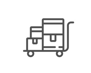 Inventory cart line icon. Wholesale delivery sign. Warehouse boxes symbol. Quality design element. Linear style inventory cart icon. Editable stroke. Vector