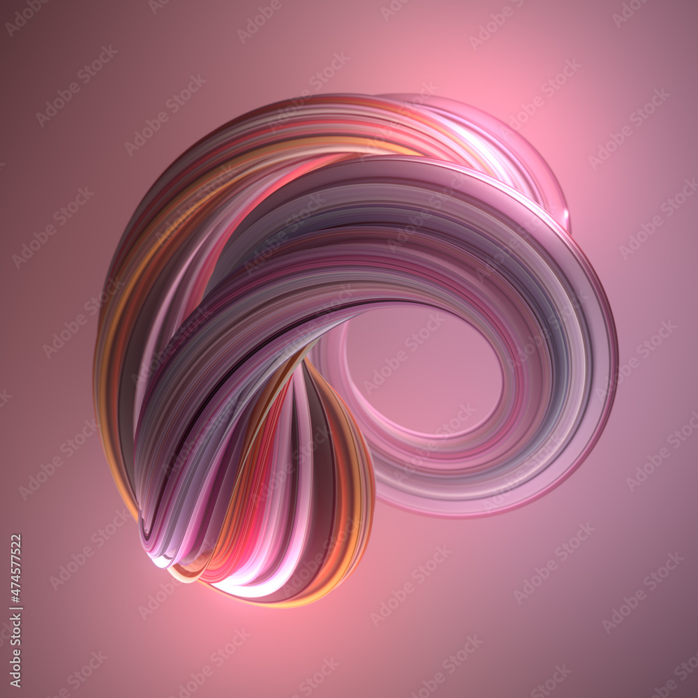 Poster Twisted multicolor shape abstract minimal geometry concept. 3d rendering digital illustration. Contemporary art