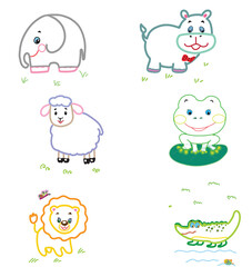 Coloring book African fauna. Coloring pages with colored outline.