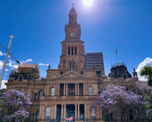 historic Paddington Town Hall clock tower under blue sky