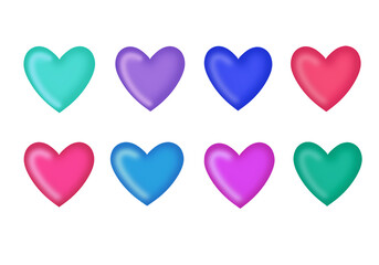 Set of minimalist style illustrations of bright multicolored hearts isolated on white background