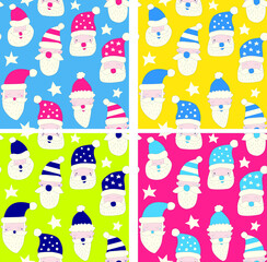 Vector Santa Claus seamless print design with 4 different color options for babies.
