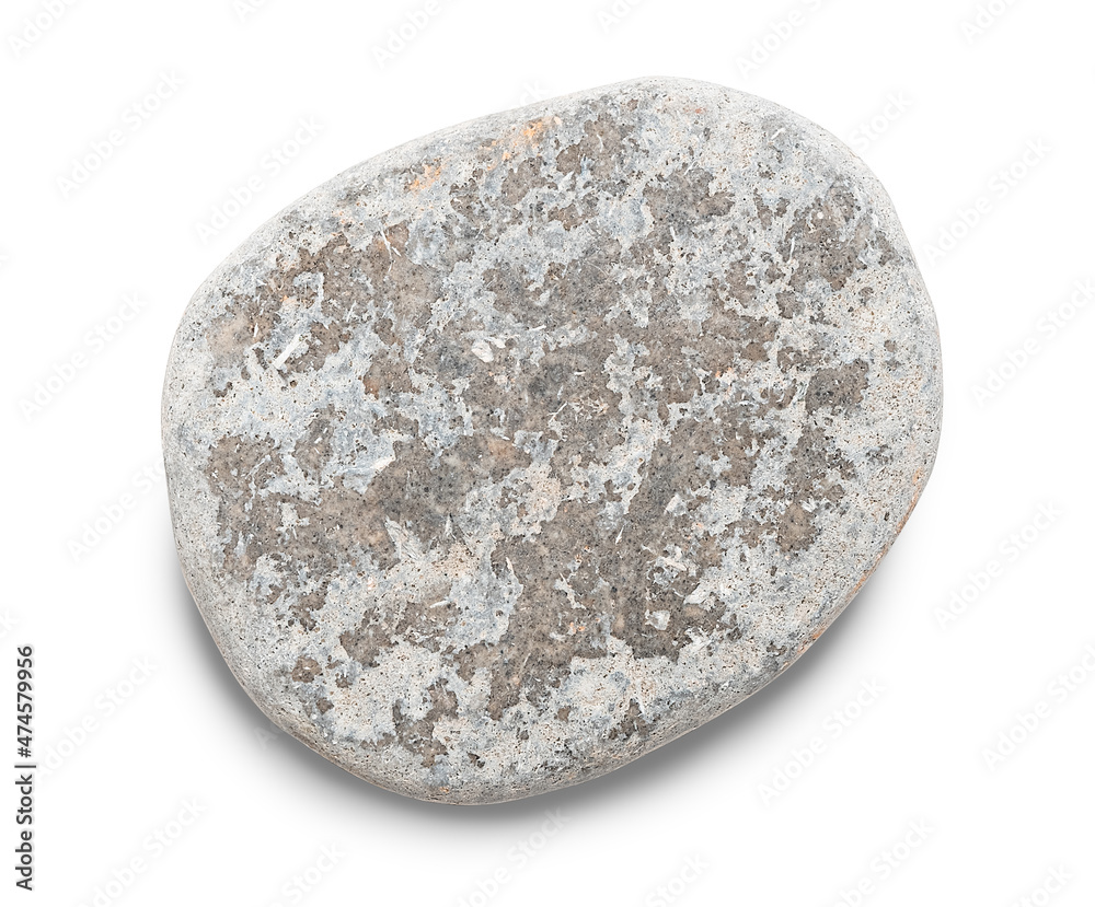 Poster Pebble. Smooth red  sea stone isolated on white background with shadows, clipping path  for isolation without shadows on white