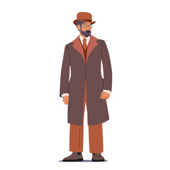 Bearded Man of Nineteenth Century Isolated on White Background. English Victorian Gentleman Wear Vintage Clothing
