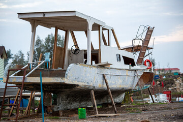 A boat landed for repair
