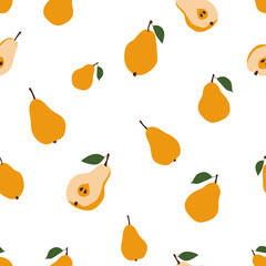Fruits of yellow pears. Seamless pattern, vector illustration