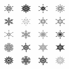 Snowflakes Set. Symbol of winter, Christmas, New Year holiday. Black silhouette  on white background. Vector illustration.