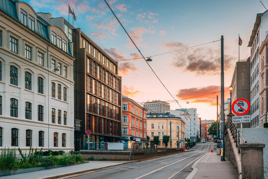 Oslo, Norway. Houses On Cort Adelers gate street In Summer evening.