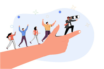 Leadership to lead team members, business direction to achieve goal or target, teamwork to success in work, businessman