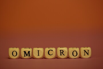 Word OMICRON on peach color background
